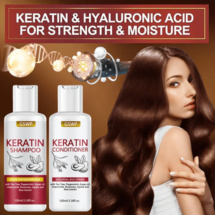GSWP Keratin Shampoo and Conditioner Set, Deeply Clean the Scalp and Moisturise the Hair, Make the Hair Soft and Shiny. 200ml