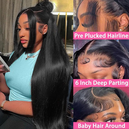 13x4 13x6 Dual HD Lace Bone Straight Wigs Human Hair 40 42 Inch Super Long Glueless Design Natural Soft Sleek Straight Hair Wigs