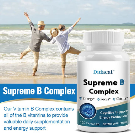 Vitamin B Complex Capsules, Daily Essential B Vitamin Supplement for Energy Mood Cognitive Nervous System & Immune Wellness