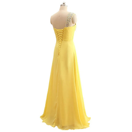 A Line Chiffon One Shoulder Bridesmaid Dresses Crystals Beading Pleat Elegant Wedding Party Formal Prom Evening Corset Back