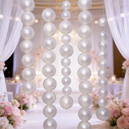 Wedding Backdrop Wall Decor - Faux Large Pearl - DIY Beaded Garland White Ball Pendant & Figurine