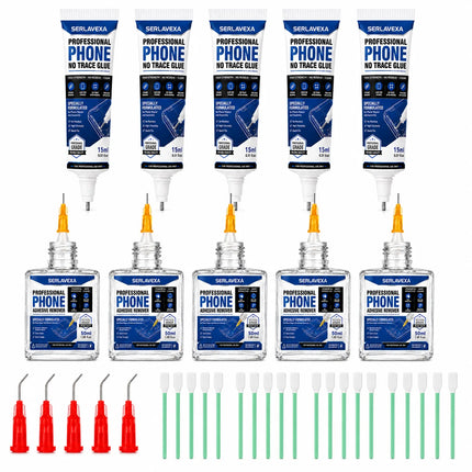 Phone Repair Glue and Adhesive Remover Kit with Precision Needle Tips and Cleaning Swabs for Screen Back Cover Frame Assembly