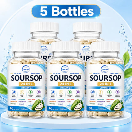 Soursop 24-in-1 Plant Nutrient Capsules, 60 Capsules – Portable Daily Dietary Supplement for Adults, Rich in Multiple Nutrients, Ideal for Home, Office and Travel Use, European & American Style Wellness Management Nutrition
