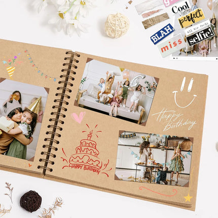 8 Inch DIY Scrapbook Photo Album 40 Pages Hardcover Kraft Pape Photo Book Blank Memory Scrap Book for DIY Crafts Anniversary