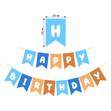Blue and Orange Happy Birthday Banner Children's Celebration Bunting Banner Blue Orange Birthday Party Decoration Cartoon Theme