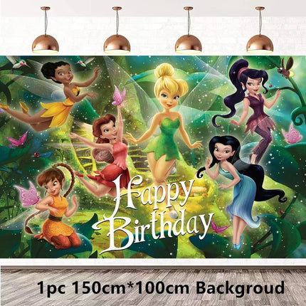 Cartoon Tinker bell Kids Birthday Party Decoration Tableware Elf Fairy Paper Plate Tablecloth Balloon Tinkerbell Party Supplies