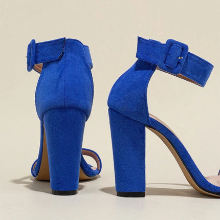 Fashion High-heeled Sandals Women Ankle Strap Concise Open-toe Chunky Heel Dress Shoes Plus Size 42 Elegant Office Women's Shoes