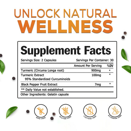 Turmeric Curcumin with Bioperine 1500mg - High Absorption Ultra Potent Turmeric Supplement Tumeric Capsules for Joint Support