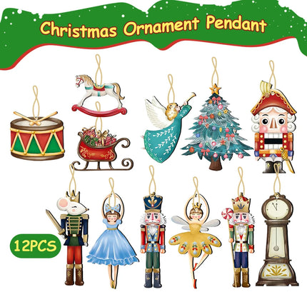12Pcs/Set Wooden Nutcracker Puppet Pendant Christmas Nutcracker Soldier Pendant Christmas Tree Hanging New Year Home Decoration