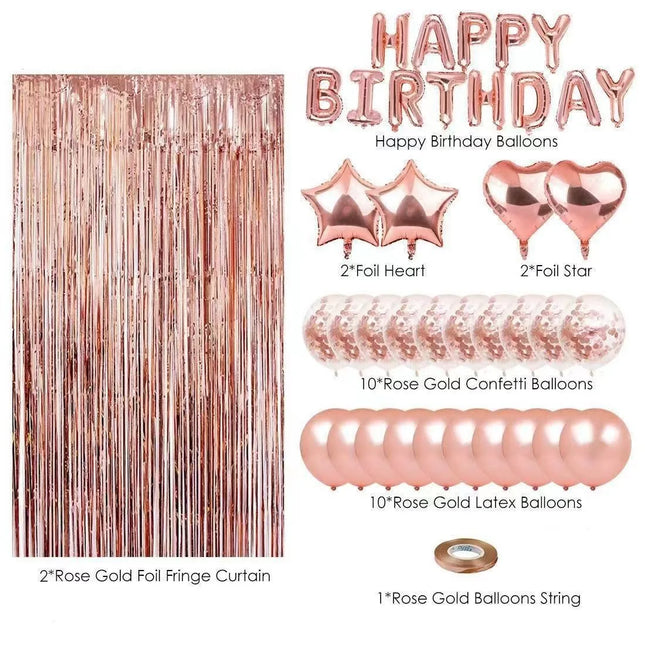 Happy Birthday Party Decoration Five Pointed Star Heart Shaped Glitter Balloon Set Birthday Party Decoration Supplies