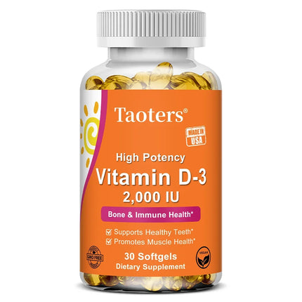 Vitamin D3 2000IU - Muscle Health, Strong Bones and Nervous System Health, Support Immune