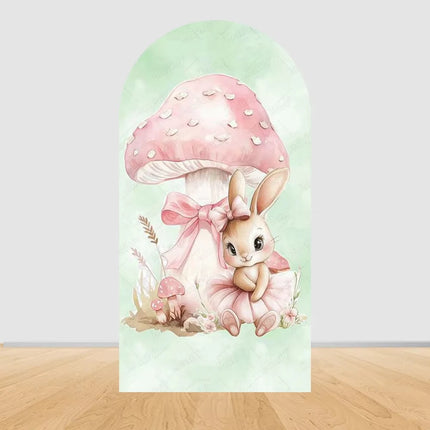 Pink bow cute rabbit arch background baby shower baby first birthday party layout background double-sidedprinting stretch fabric