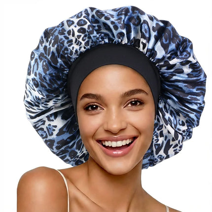 Leopard Print Satin Bonnet Sleeping Cap Shower Edge Wrap Cover Nightcap For Women Long Hair