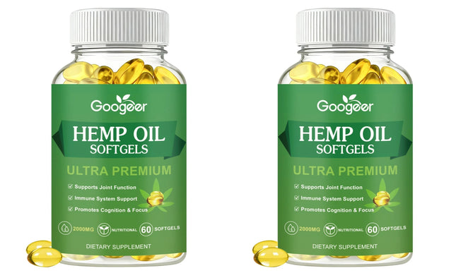 GOOGEER Hemp Seed Oil Softgels Omega 3 6 9 Fatty Acids Vitamins Zinc Selenium Daily Wellness Nutritional Supplement 60 Softgels
