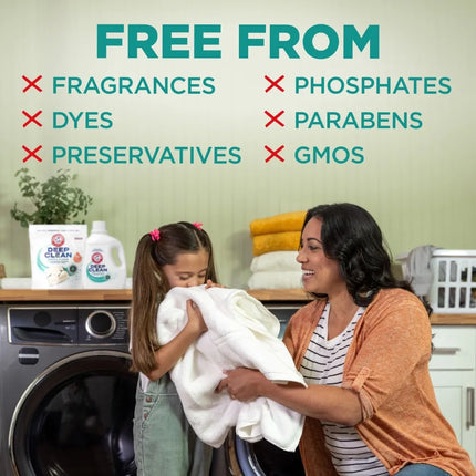 Deep Clean Free & Clear Liquid Laundry Detergent, 75 Fl oz, 50 Loads, Hypoallergenic, Fragrance Free, Dye Free, Unscented, Sensitive Skin, Baby Safe, High Efficiency, Septic Safe, Economy Size