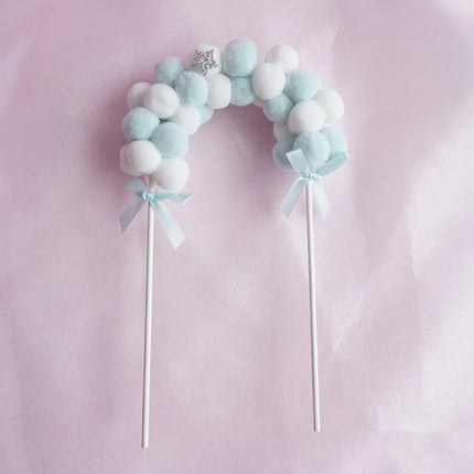 Colorful Archway Cake Topper Flags Fuzzy Ball Birthday Wedding Cupcake Toppers Party Baby Shower Cake Decor DIY