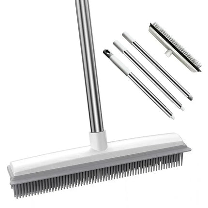 Rubber Broom Long Handle for Pet Hair Fur Remover Broom No Scratch Floor Brush for Fluff Carpet Floor Bathroom Cleaning Tools