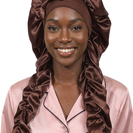 Heatless Curl Satin Bonnet for Sleeping, No Slip Sleep Bonnet with Long Curling Ribbons for Braids & Long Hair