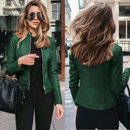 New Y2K Vintage Women PU Leather Jacket Fashion Casual Autumn Winter Zipper Windbreaker Streetwear Female Blazer Y2K Clothes