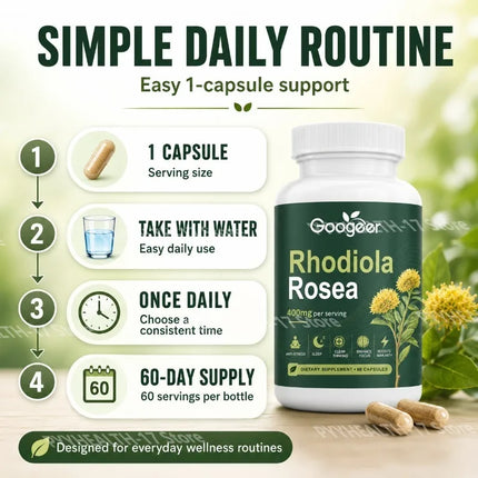 Googeer Rosavins Capsules Herbal Wellness Supplement Energy Focus Sleep Immune Support for Men and Women 60 Capsules