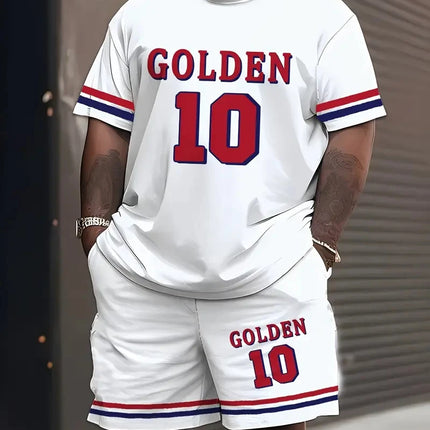 Men's Sports Short Sleeve Top Shorts Set Plus Size Breathable Basketball Sports Clothing Letter Print T-shirt Shorts 2-piece Set