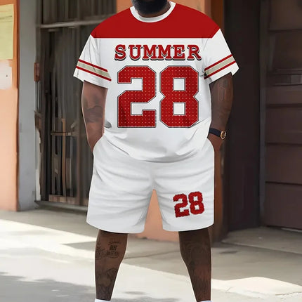 Men's Sports Short Sleeve Top Shorts Set Plus Size Breathable Basketball Sports Clothing Letter Print T-shirt Shorts 2-piece Set