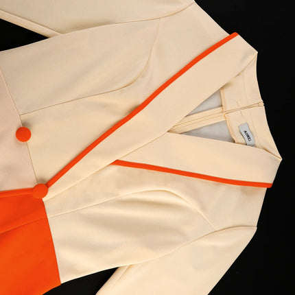 Women Elegant Color Block Elegant Dresses Turn Down Collar Long Sleeves Asymmetric Hem High Waist Slim Party Office Lady Gowns