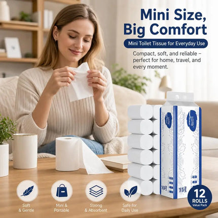 12rolls Mini Toilet Paper Household Hygienic Tissue Bulk Box Direct Supply Bathroom Paper Towel Whole Box Batch