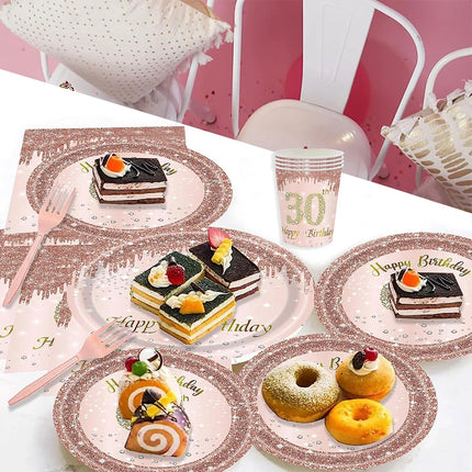 30th Birthday Party Supplies Plates Napkins Cups Tablecloth Rose Gold Number 30 Balloon Women Her Happy 30th Birthday Decoration