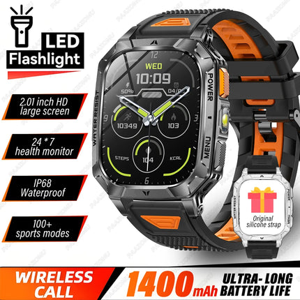 2026 New 1400mAh Big Battery Smart Watch Men Outdoor GPS Flashlight 10ATM Waterproof Bluetooth Call AMOLED HD Sports Smartwatch