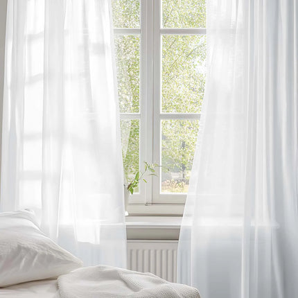 White Sheer Curtains 2 Panels Rod Pocket Light Filtering Voile Window Drapes Privacy Voile Panels for Living Room Bedroom