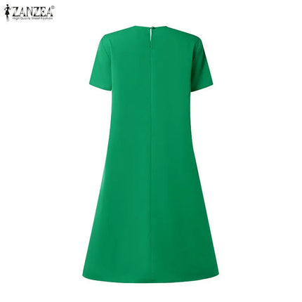 2026 Summer Sundress ZANZEA Women Solid Color Dress Elegant Ruffled Work Dresses Stylish Casual Holiday Party Knee Length Robe