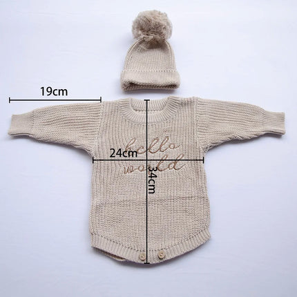Baby Outfit Hello World Knitting Newborn Photography Romper Hat Baby Sweater Photo Shooting