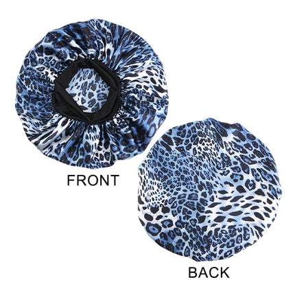 Leopard Print Satin Bonnet Sleeping Cap Shower Edge Wrap Cover Nightcap For Women Long Hair