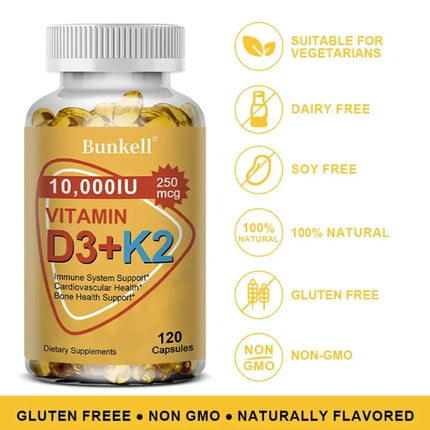 Natural Vitamin D3 K2 Softgels for Heart, Joint and Bone Health, D3 K2 Multivitamin Supplement