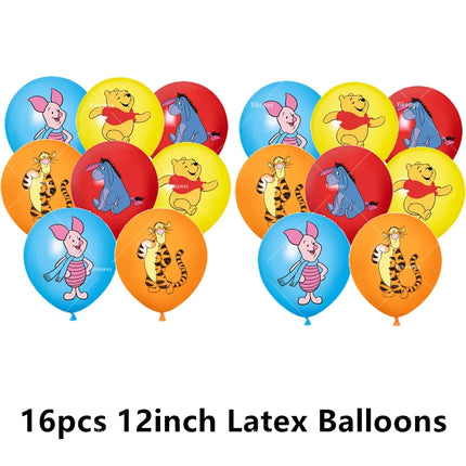Winnie The Pooh Balloons Happy Birthday Banner Decoration Yellow Bear Party Supplies Backdrop Cake Topper Disposable Tableware