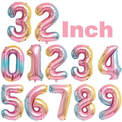 32Inch Multicolor Number 7 Balloon Large Number Balloons 0-9 Boys Girls Birthday Decoration Women Men Party Anniversary Supplies