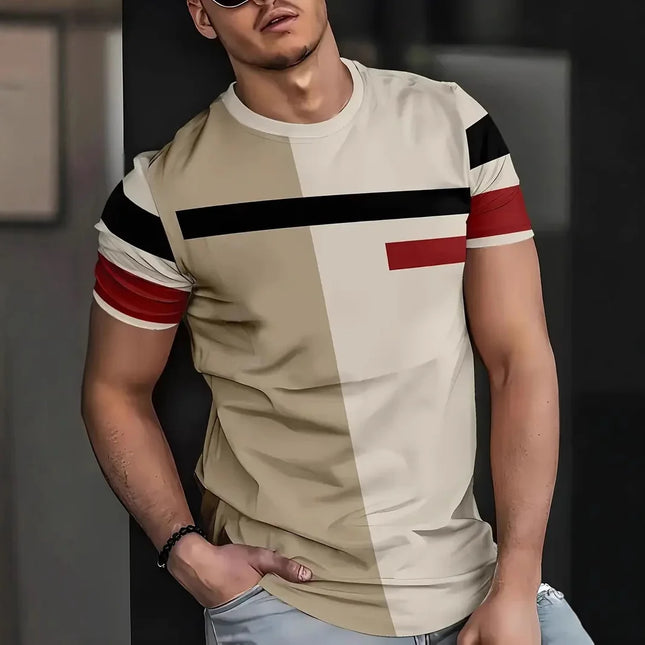 Striped T-Shirts Color Block Pattern 3D Print Men's Short Sleeve T Shirt Oversized Street Tees Harajuku Tops Man Clothing