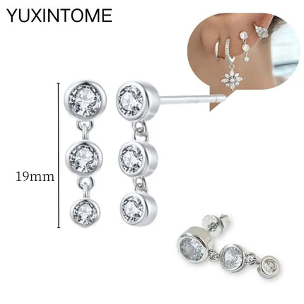 925 Sterling Silver Ear Needle Fashion Hoop Earrings White Crystal Luxury Women's Silver Earrings Wedding Women's Jewelry Gift