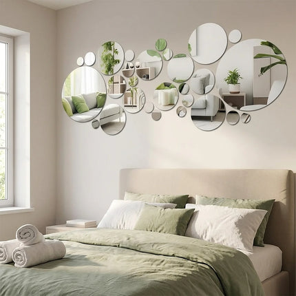Zoyiancy Round Acrylic Mirror Wall Stickers, Removable Silver Circle Decals For Bedroom, Bath, Living Room DIY Wall Decor