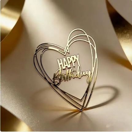 New Side Happy Birthday Cake Toppers Decoration Gold Acrylic Kids Birthday Party Cake Topper for Baby Shower Gift Baking Supplie