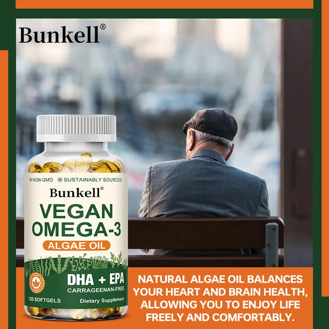 Omega 3 Algae Oil | Plus DHA EPA Non GMO Overall Health | Fish Oil Substitute 120 Capsules Soft Capsules