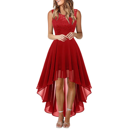 Female Dress Lace Dress Bow Belt Irregular Length  Wedding Guest Sleeveless Bridesmaid Cocktail Party Womens Dresses