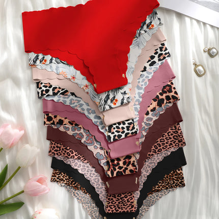 10pcs Women Seamless Wavy Edge Breathable Comfortable Soft Fabric Sexy Triangle Panties