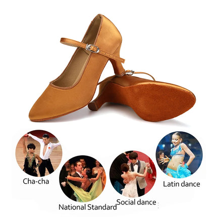 SWDZM Women Ballroom Dance Shoes Silk Modern Latin Shoes Satin Cost-effective Waltz Tango Dancing Heels Closed Toe Salsa Shoes