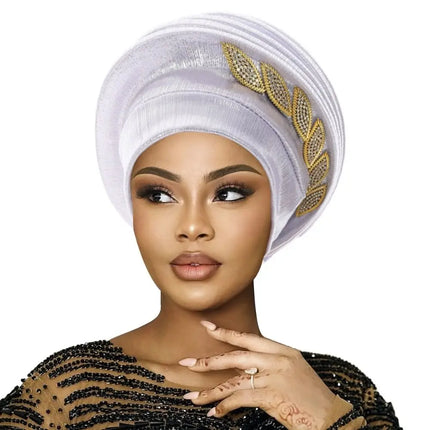 Leaves Diamonds Spiral Beret Turbans Lightweight Luxury Afrcian Lady Head Wraps Breathable Turban Nigeria Headpiece For Women