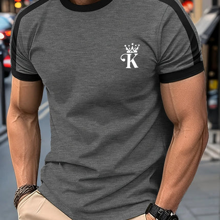 T Shirt for Man Men's Black and Golden Casual T-shirt Printed with "King" Crown + Arm Pattern Clothing Light Luxury Personality