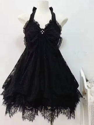 Japanese Style Sweet Lace Bow Kawaii Lolita Dress Women Vintage Ruffles Cake Dresses Harajuku Y2k Slim Bandage Dress 2026 Summer