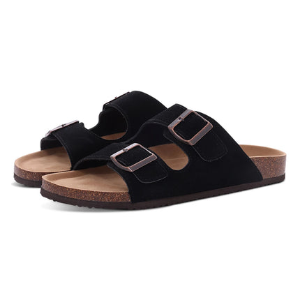 Evshine New Women's Cork Footbed Sandals Double Adjustable Buckle Slide Sandals Slip On Walking Summer Shoes Cork Clogs Slippers