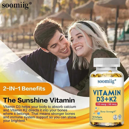 Vitamin K2+D3 Capsules - Supports Joint, Bone, and Immune System Health, Strengthens Bones, and Promotes Calcium Absorption